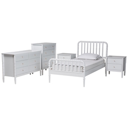 Baxton Studio Lucera Mid-Century White Twin Size 5-Piece Bobbin Bedroom Set